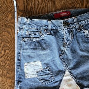 Hollister Women's Blue Denim Skirt with Floral Accents